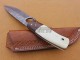 Damascus Hunting Knife, 10" Walnut Wood Bolster, Camel Bone Handle, Fixed Blade, Full Tang Razor Sharp