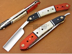 D2 Straight Razor 7.5" Razor Sharp, Buffalo Horn, Camel Bone Red Micarta Handle