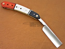 D2 Straight Razor 7.5" Razor Sharp, Buffalo Horn, Camel Bone Red Micarta Handle