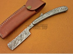 Damascus Straight Razor, 7.5" Damascus Handle