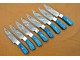 8 piece Custom Handmade Damascus Steel Fixed Blade Kitchen Steak Knives Set Blue Micarta handle