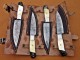 4 piece Custom Handmade Damascus Steel Fixed Blade Kitchen Steak Knives Set camel bone, buffalo horn handle