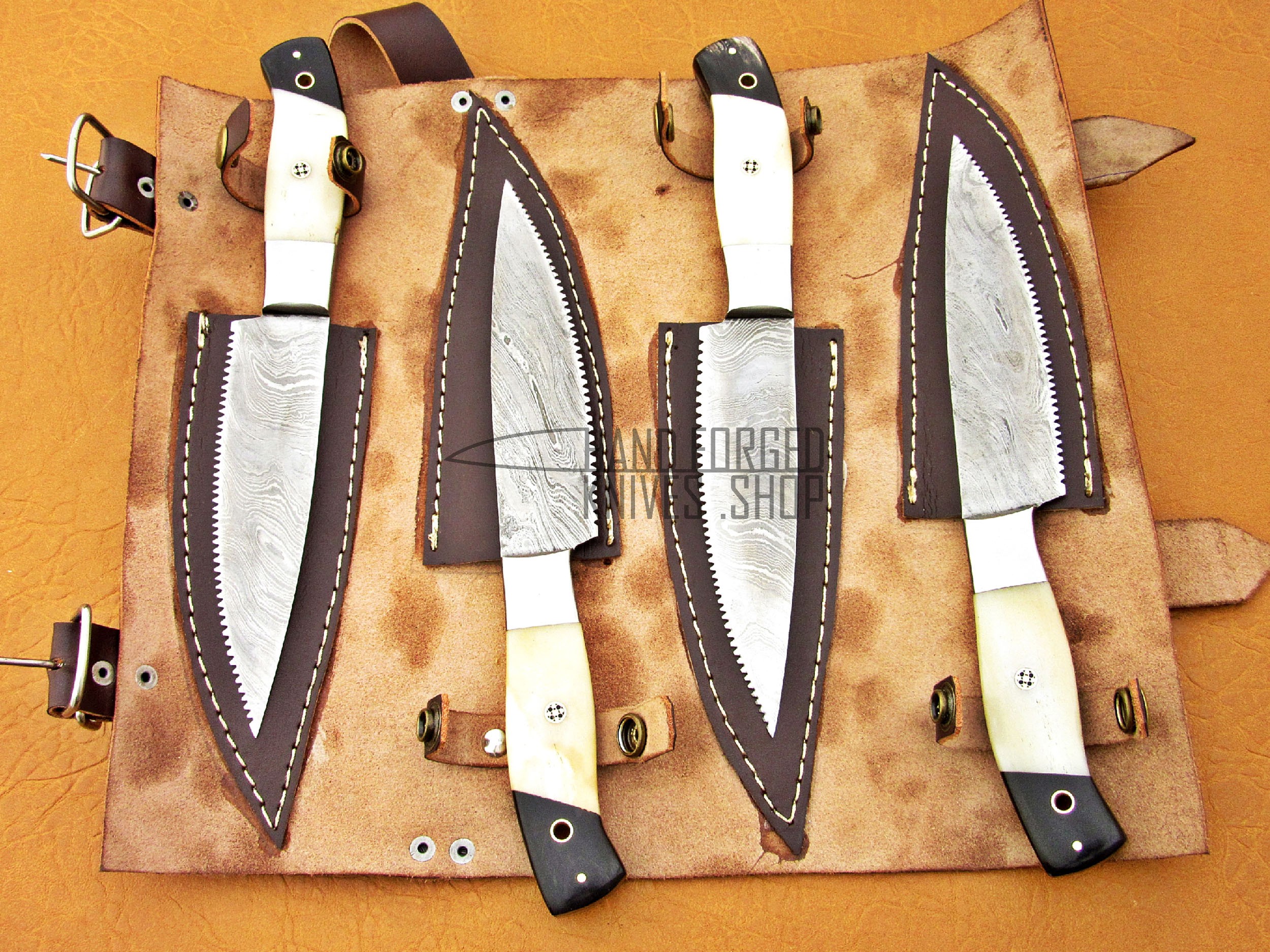 Pampered Chef Steak Knife Set of 4 Marked Trogan Stag Hirn Handles