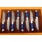 8 piece Custom Handmade Damascus Steel Fixed plain Blade Kitchen Steak Knives Set, Blue Micarta Sheet