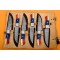 6 piece Custom Handmade Damascus Steel Fixed Blade Kitchen Steak Knives Set, Blue Micarta, Red Sheet, Camel Bone