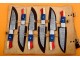 6 piece Custom Handmade Damascus Steel Fixed Blade Kitchen Steak Knives Set, Blue Micarta, Red Sheet, Camel Bone