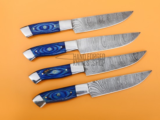 Set CUSTOM MADE HAND CRAFTED DAMASCUS CHEF/KITCHEN STEAK KNIVES 4 Pcs MH-51 