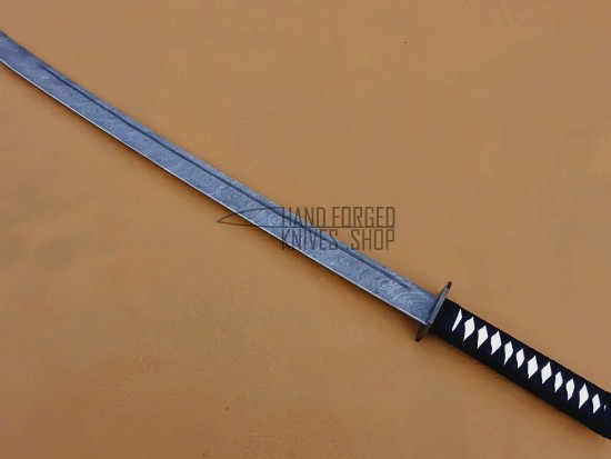 Katana Sword Custom Damascus Sword 36" Damacus Clip Black And White Thread Sheet Handle
