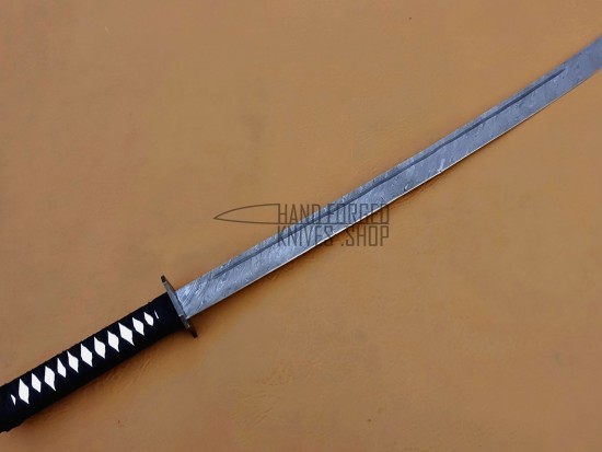 Katana Sword Custom Damascus Sword 36" Damacus Clip Black And White Thread Sheet Handle